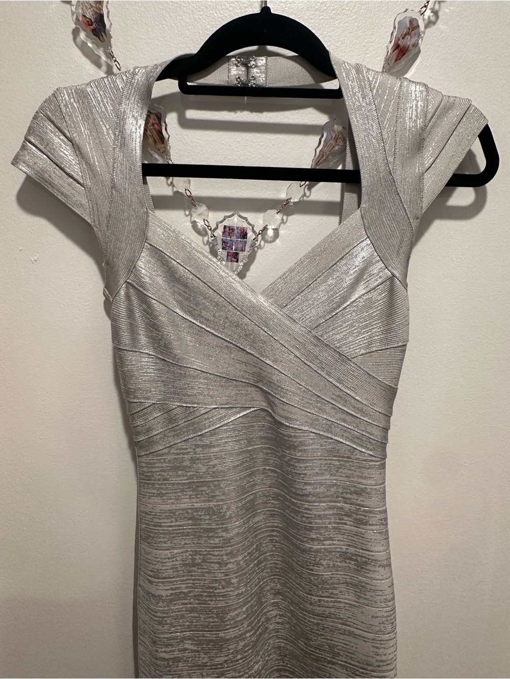 Herve Leger Silver Metallic Bandage Dress
